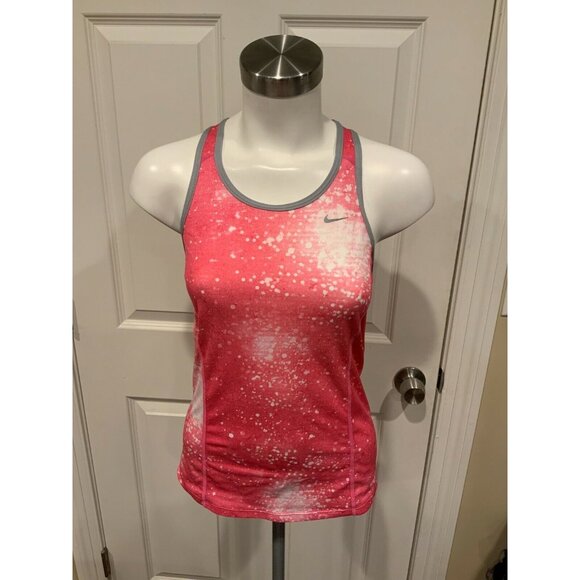 Nike Dri-Fit Pink & White Splatter Print Athletic Tank Top, Size XS - Picture 1 of 5